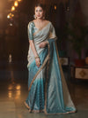 Banarasee Handwoven Tissue Dual Color Saree With Zari Buta & Lace-Dusty Blue