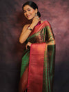 Banarasee Handwoven Broad Border Zari Jaal Design Tissue Saree-Green & Pink