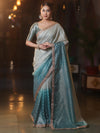 Banarasee Handwoven Tissue Dual Color Saree With Zari Buta & Lace-Dusty Blue