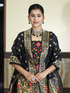 Banarasee Semi-Silk Zari & Resham Work Salwar Kameez Fabric With Dupatta Set-Black