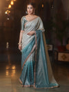 Banarasee Handwoven Tissue Dual Color Saree With Zari Buta & Lace-Dusty Blue