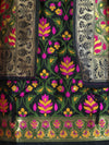 Banarasee Semi-Silk Zari & Resham Work Salwar Kameez Fabric With Dupatta Set-Black