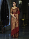 Banarasee Handloom Semi Silk Saree With Antique Zari Buti Design & Broad Border-Burgundy