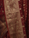 Banarasee Handloom Semi Silk Saree With Antique Zari Buti Design & Broad Border-Burgundy