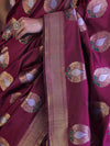 Banarasee Handloom Semi Katan Saree With Zari Buta Work & Border-Burgundy