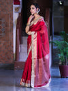 Banarasee Plain Tissue Saree With Swarovski Work Pallu & Zari Lace Border-Red