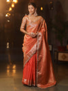 Banarasee Handwoven Plain Tissue Saree With Zari Border & Lace-Peach