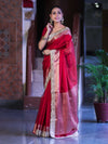 Banarasee Plain Tissue Saree With Swarovski Work Pallu & Zari Lace Border-Red