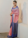 Banarasee Handloom Mirror Work Dupion Saree With Contrast Border-Pink & Blue