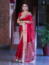 Banarasee Plain Tissue Saree With Swarovski Work Pallu & Zari Lace Border-Red