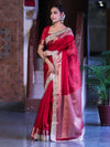 Banarasee Plain Tissue Saree With Swarovski Work Pallu & Zari Lace Border-Red