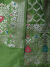 Banarasee Semi-Silk Silver Zari Work Salwar Kameez Fabric With Dupatta Set-Leaf Green