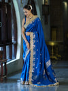 Banarasee Handloom Semi Silk Saree With Zari Buti Design Border & Lace-Blue