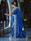 Banarasee Handloom Semi Silk Saree With Zari Buti Design Border & Lace-Blue