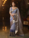 Banarasee Organza Dual Color Plain Saree With Zari Border Design-Pastel Blue