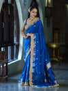 Banarasee Handloom Semi Silk Saree With Zari Buti Design Border & Lace-Blue