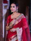 Banarasee Plain Tissue Saree With Swarovski Work Pallu & Zari Lace Border-Red