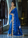Banarasee Handloom Semi Silk Saree With Zari Buti Design Border & Lace-Blue