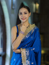 Banarasee Handloom Semi Silk Saree With Zari Buti Design Border & Lace-Blue