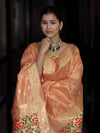 Banarasee Semi-Silk Zari & Resham Work Salwar Kameez Fabric With Dupatta Set-Peach