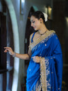 Banarasee Handloom Semi Silk Saree With Zari Buti Design Border & Lace-Blue