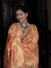 Banarasee Semi-Silk Zari & Resham Work Salwar Kameez Fabric With Dupatta Set-Peach