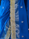 Banarasee Handloom Semi Silk Saree With Zari Buti Design Border & Lace-Blue