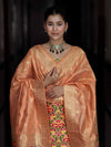 Banarasee Semi-Silk Zari & Resham Work Salwar Kameez Fabric With Dupatta Set-Peach