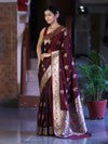 Banarasee Handloom Semi Katan Meena Work Saree-Burgundy