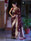 Banarasee Handloom Semi Katan Meena Work Saree-Burgundy
