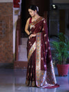 Banarasee Handloom Semi Katan Meena Work Saree-Burgundy