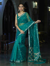 Banarasee Handloom Tissue Saree With Zari Buti Design & Border-Green