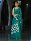 Banarasee Handloom Tissue Saree With Zari Buti Design & Border-Green