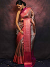 Banarasee Handwoven Broad Border Zari Jaal Design Tissue Saree-Grey & Pink