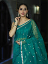 Banarasee Handloom Tissue Saree With Zari Buti Design & Border-Green