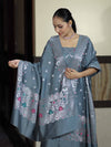 Banarasee Semi-Silk Silver Zari Work Salwar Kameez Fabric With Dupatta Set-Slate Blue