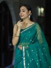 Banarasee Handloom Tissue Saree With Zari Buti Design & Border-Green