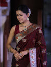 Banarasee Handloom Semi Katan Meena Work Saree-Burgundy