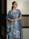 Banarasee Semi-Silk Silver Zari Work Salwar Kameez Fabric With Dupatta Set-Slate Blue