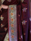 Banarasee Handloom Semi Katan Meena Work Saree-Burgundy