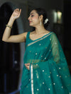 Banarasee Handloom Tissue Saree With Zari Buti Design & Border-Green