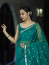 Banarasee Handloom Tissue Saree With Zari Buti Design & Border-Green