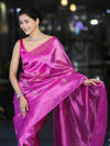 Banarasee Handwoven Tissue Saree With Floral Motifs & Mirror Work-Pink