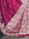 Banarasee Handloom Tissue Saree With Hand Embroidered Mirror Work & Zari Woven Pallu-Magenta