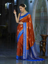 Banarasee Handloom Semi Silk Saree With Sona Rupa Zari Buti Design & Contrast Border-Rust & Blue