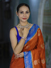 Banarasee Handloom Semi Silk Saree With Sona Rupa Zari Buti Design & Contrast Border-Rust & Blue