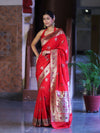Banarasee Handloom Semi Katan Meena Work Saree-Red