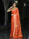 Banarasee Handloom Semi Silk Saree With Zari Jaal Design & Buta Work-Orange