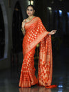 Banarasee Handloom Semi Silk Saree With Zari Jaal Design & Buta Work-Orange