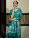 Banarasee Semi-Silk Silver Zari Work Salwar Kameez Fabric With Dupatta Set-Teal Green